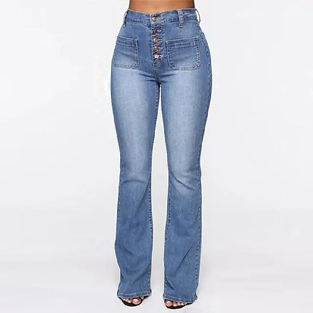 Women's Jeans Skinny Bootcut Full Length Denim Pocket High Cut Stretchy High Waist Fashion Office Casual Light Blue Dark Blue S M Autumn / Fall