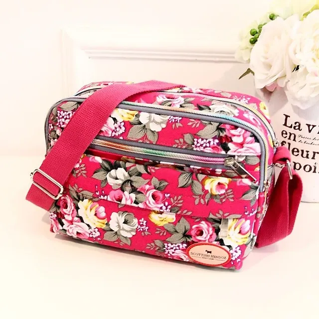 Women's Crossbody Bag Shoulder Bag Hobo Bag Canvas Shopping Daily Zipper Flower Large Capacity Foldable Lightweight Flower Black Red Blue