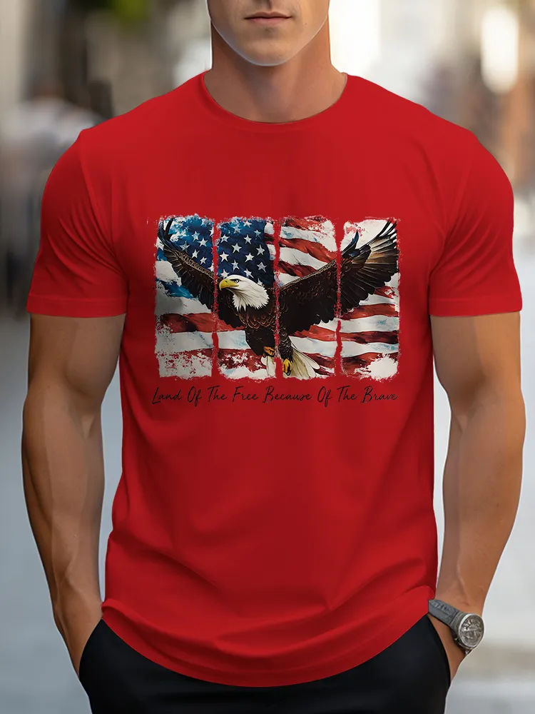 Man'S Land Of The Free Because Of The Brave Round-Neck Short-Sleeved T-Shirt