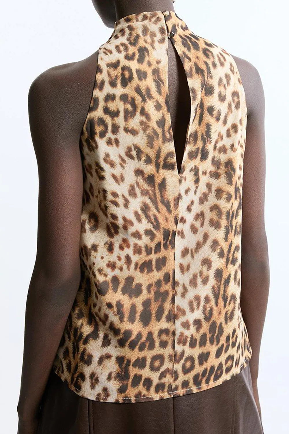 Georgette Leopard Draped Halter Woven Top