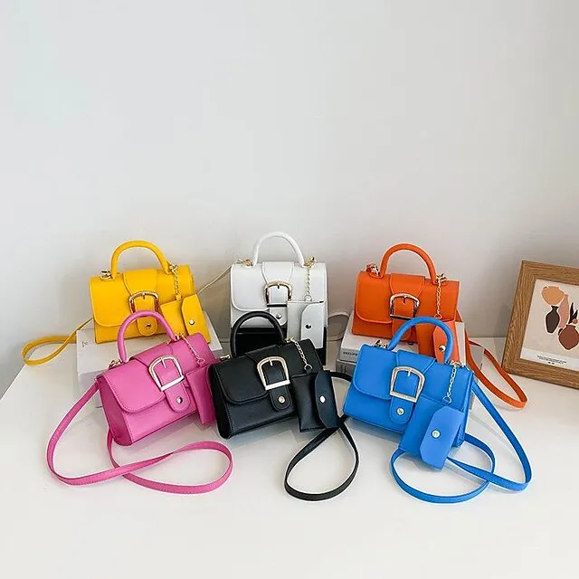 Women's Handbag Crossbody Bag PU Leather Daily Durable Solid Color Black White Yellow