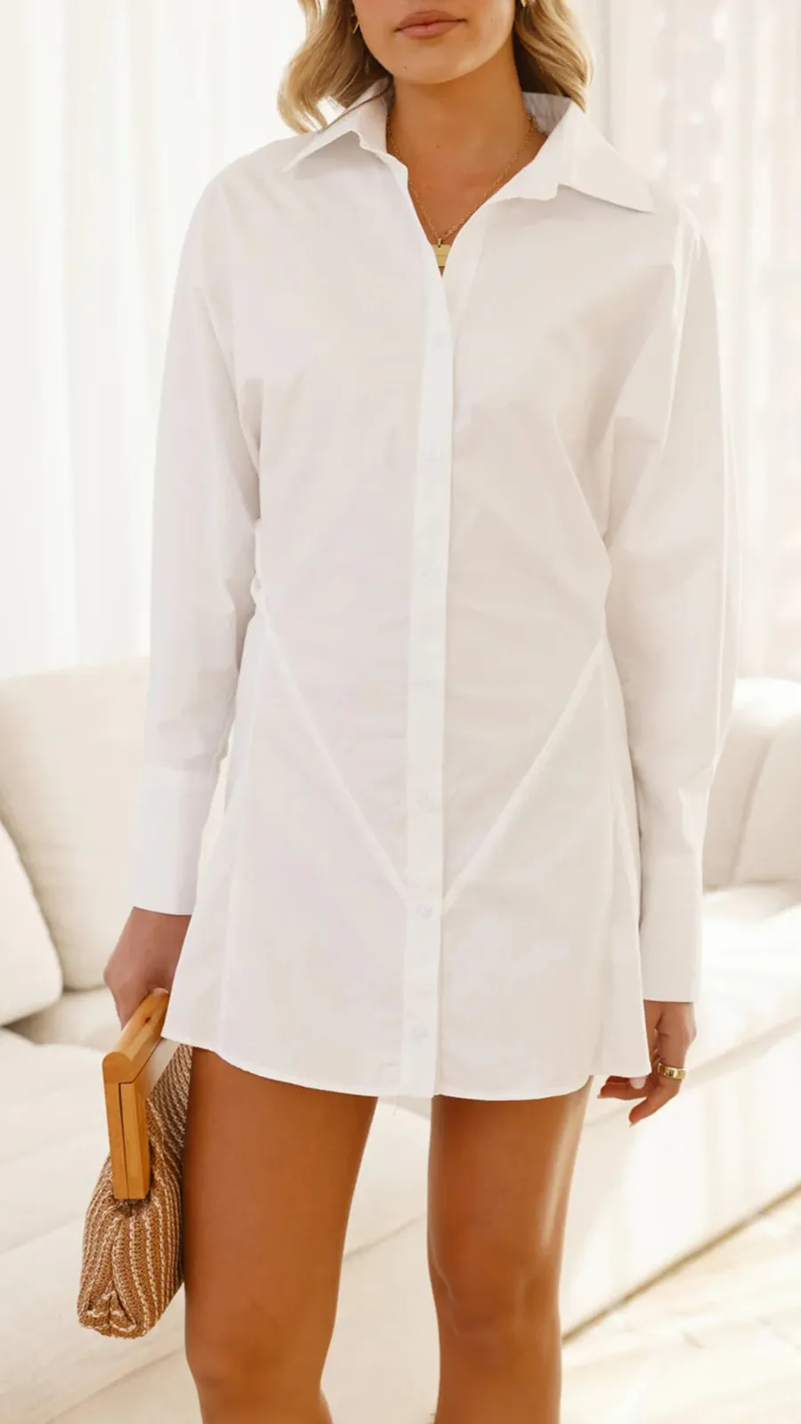 Collared Style Batwing Sleeves Shirt Dress