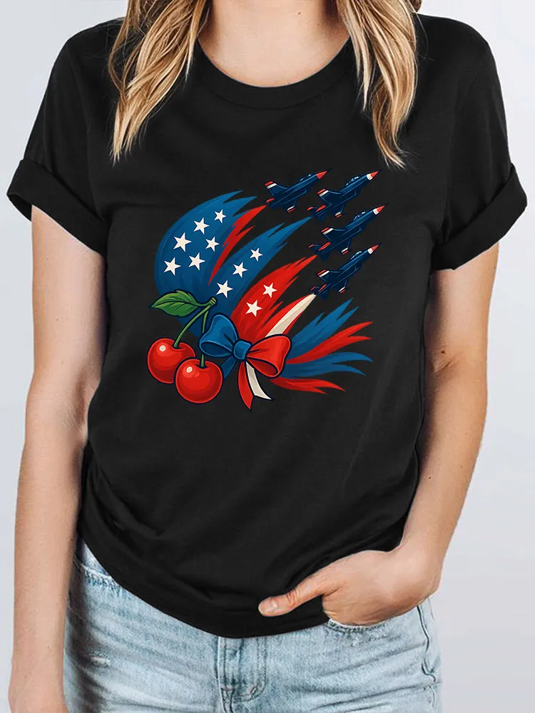 Woman'S Independence Day Round-Neck Short-Sleeved T-Shirt