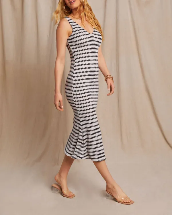 Crochet Geo Print Midi Dress