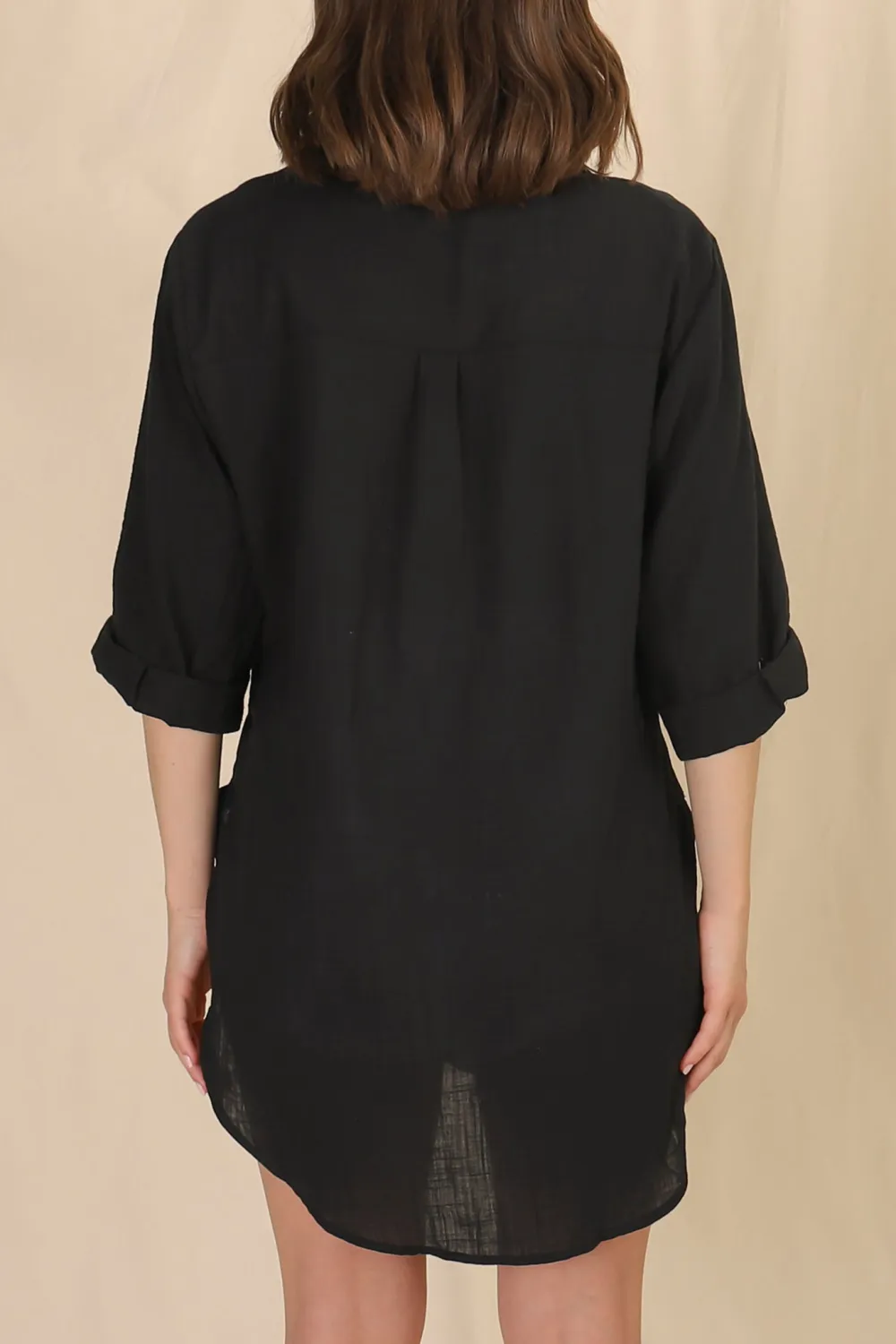 Black Oversized Button Up Longline Shirt