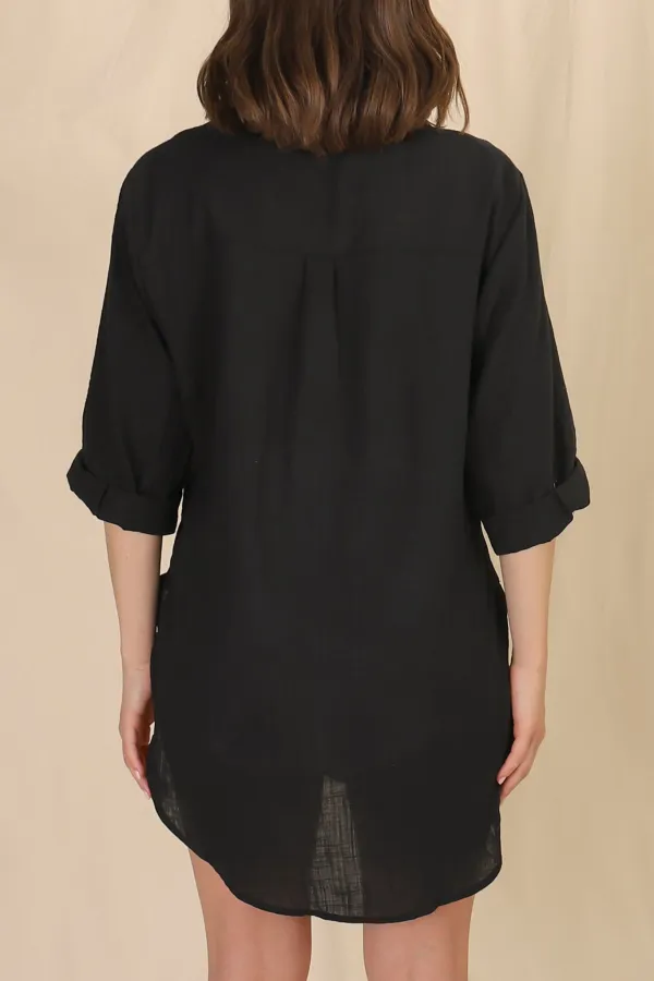 Black Oversized Button Up Longline Shirt