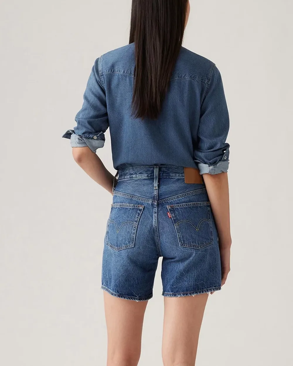 Blue Raw Edge Denim Shorts