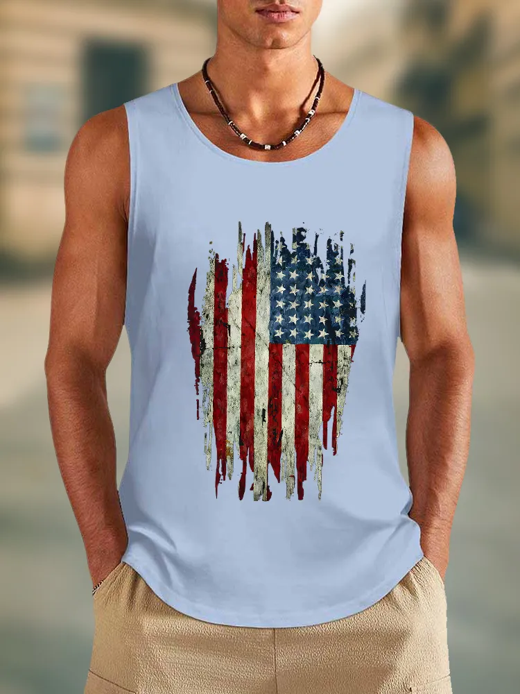 Men'S Stars And Stripes Print Round-Necked Vest