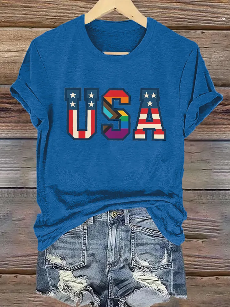 Woman'S Usa Crew Neck Short Sleeve T-Shirt