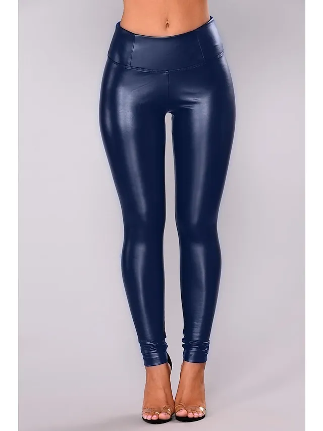Women's Skinny Ankle-Length PU Artificial Leather Stretchy Mid Waist Streetwear Basic Party Daily Black Army Green S M Winter Spring &  Fall