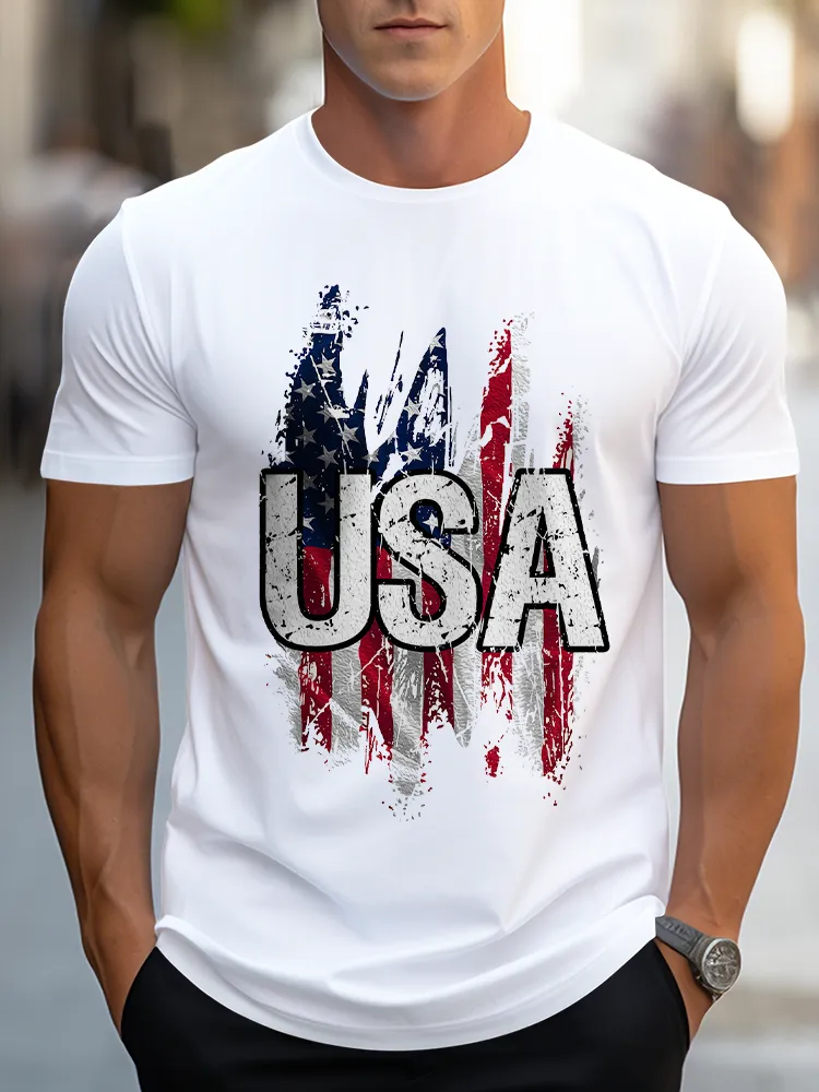 Man'S USA Round-Neck Short-Sleeved T-Shirt