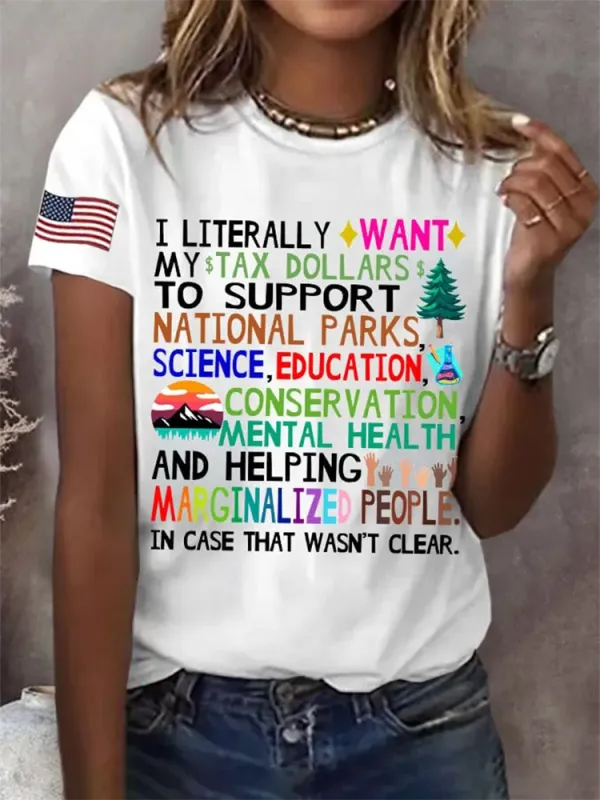 Women'S Support National Parks Print Round Neck T-Shirt