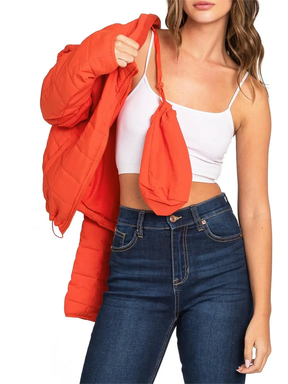 Bright Orange Puffer Crop Jacket