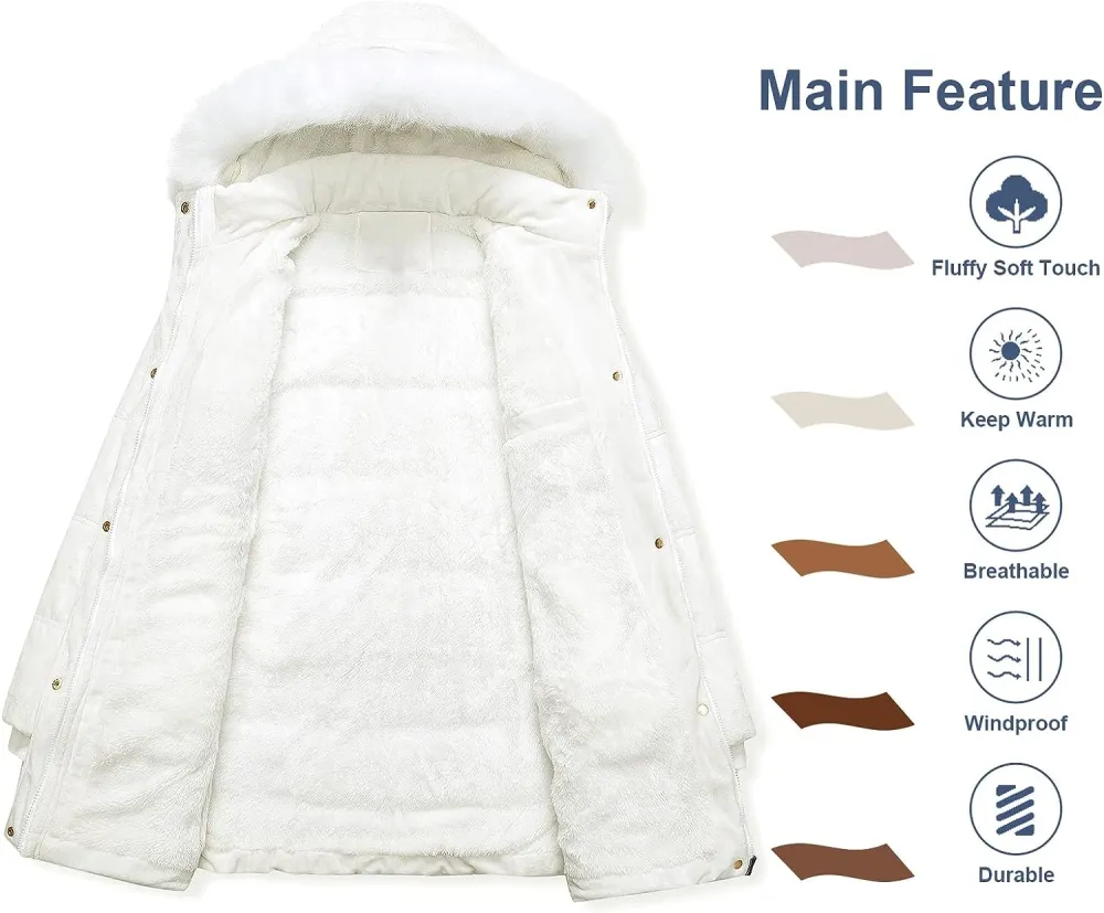 Women's Warm Winter Coat Velvet Puffer Jacket Quilted Faux Fur Hood