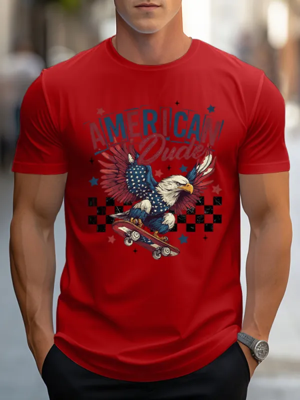 Man'S America Dude Print Round-Neck Short-Sleeved T-Shirt