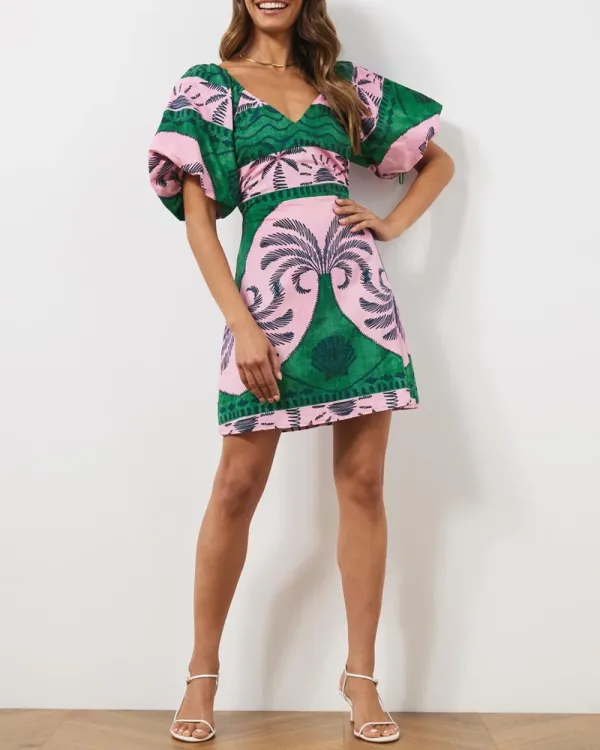Holiday Style Linen Blend Mini Dress