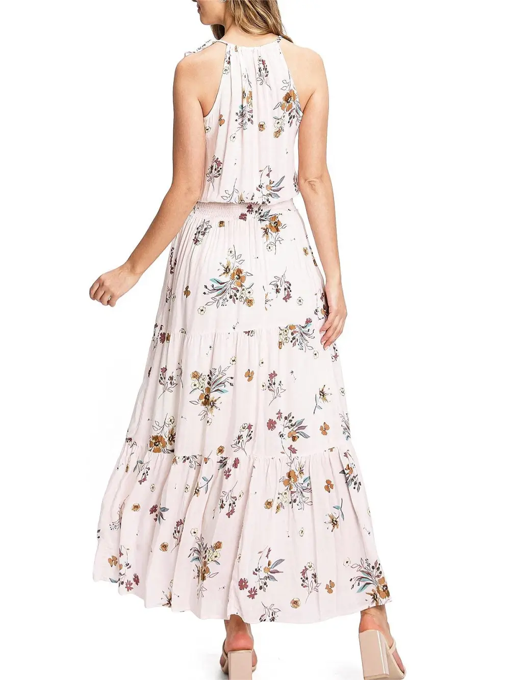 Light Blue Floral Halter Maxi Dress