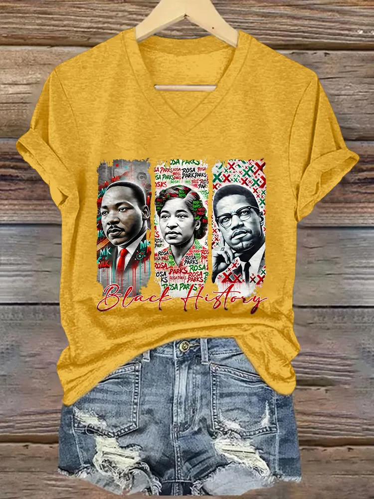 Women'S Black History V-Neck Short-Sleeved T-Shirt