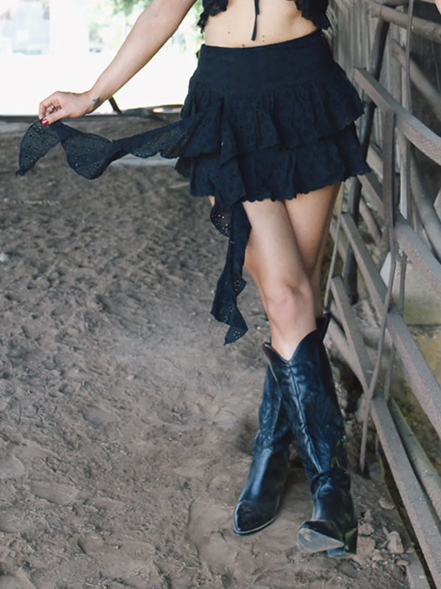 Black Crochet Layer Asymmetric Hem Skirts