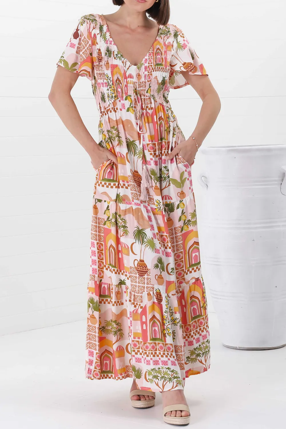 Colorful Vacation Print Maxi Dress