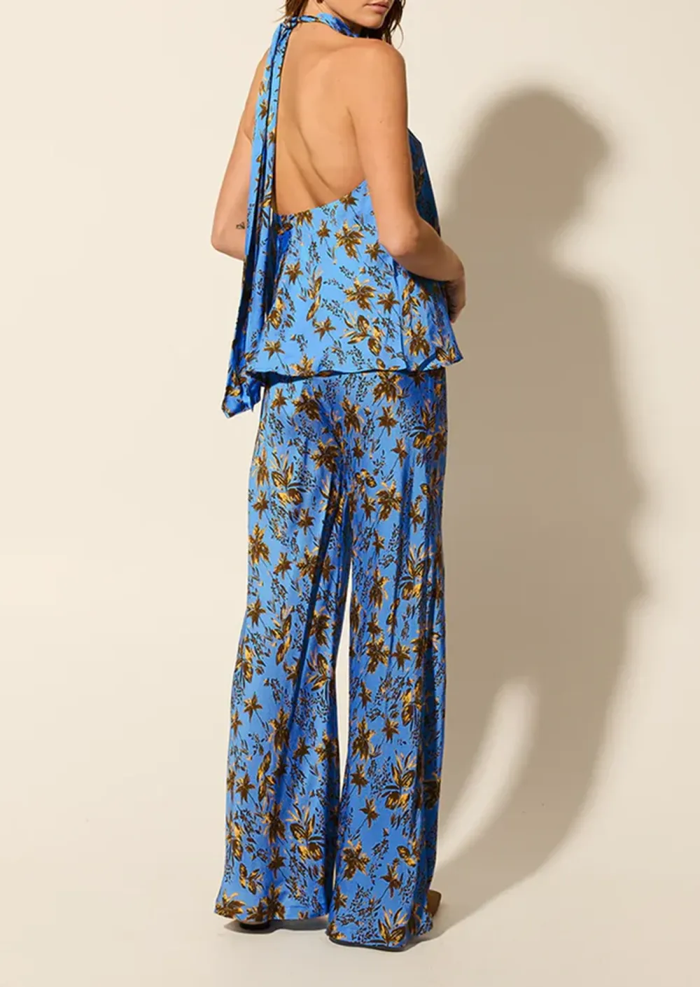 Blue Floral Wide Leg Pants