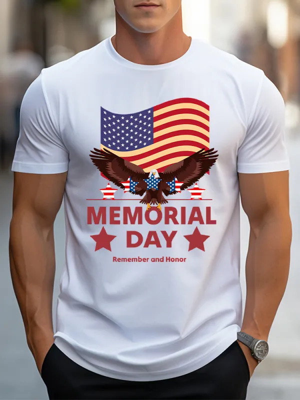 Man'S Memorial Day Remember And Honor Round-Neck Short-Sleeved T-Shirt