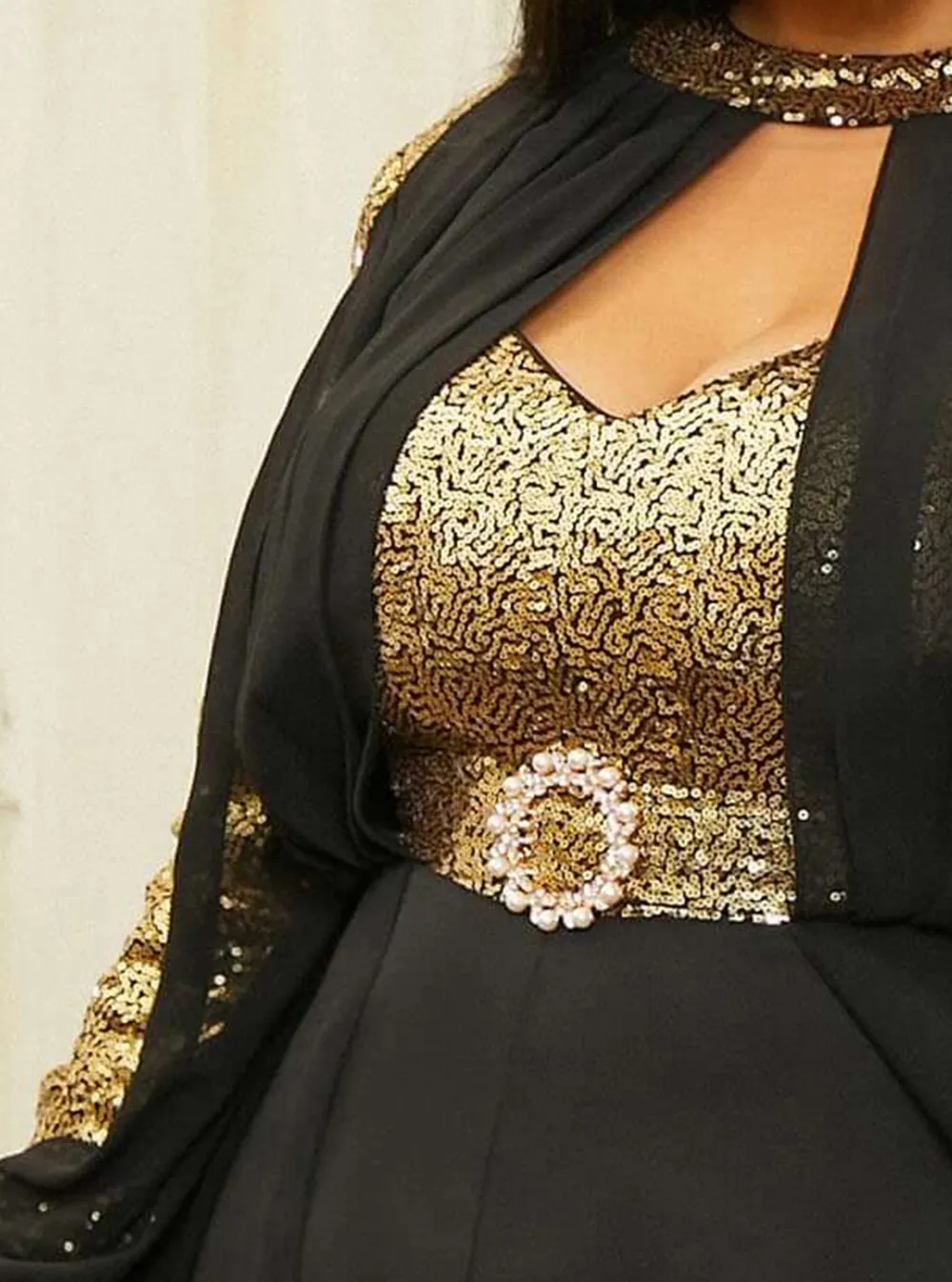 Plus Size Panel Ribbon Lantern Sleeve Jumpsuits
