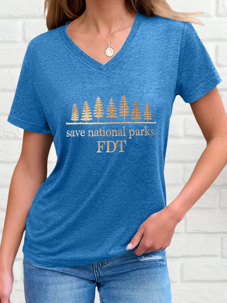 Women'S Save National Parks FDT V-Neck Short-Sleeved T-Shirt