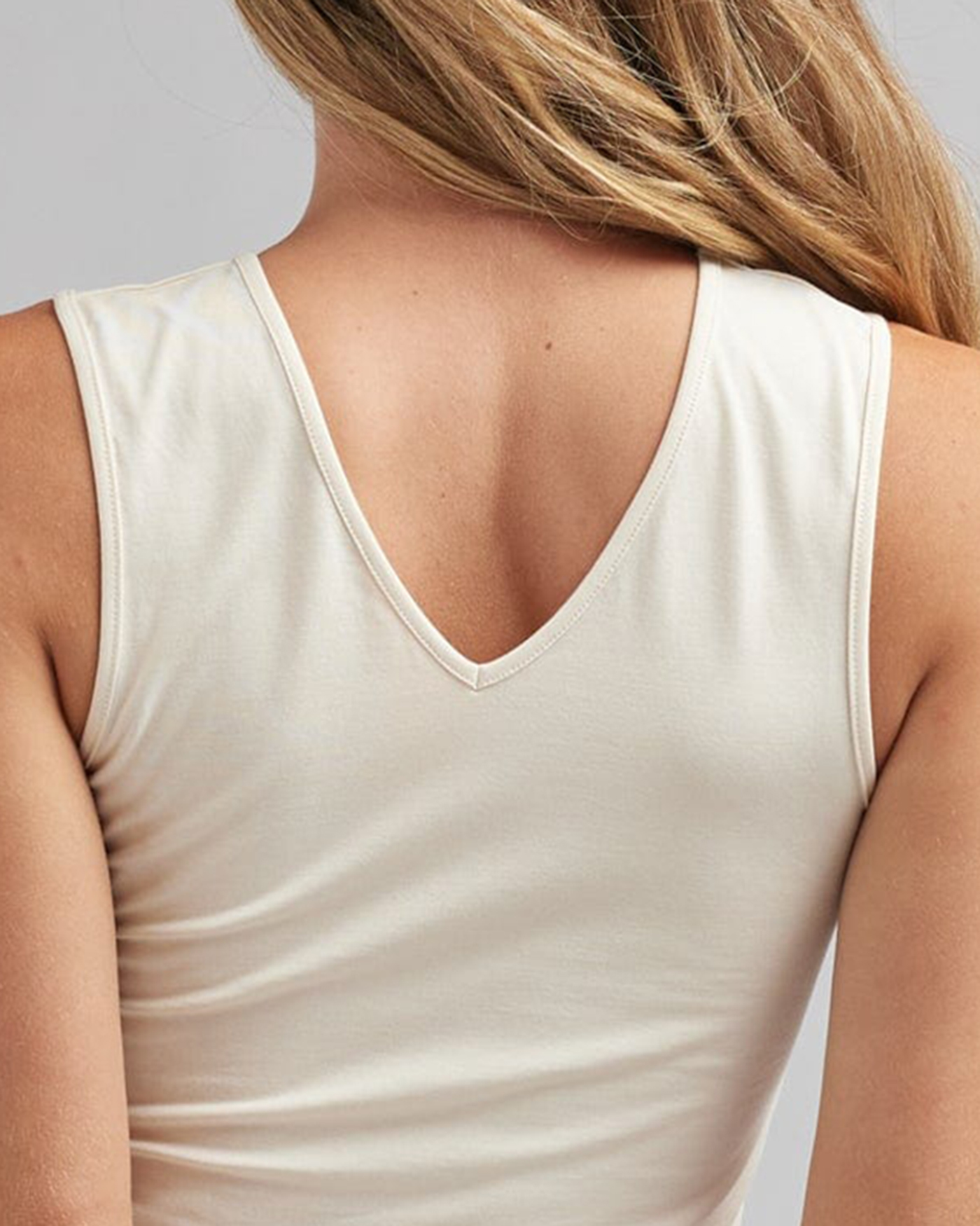 Cream Colored Sleeveless V-Neck Tank Top