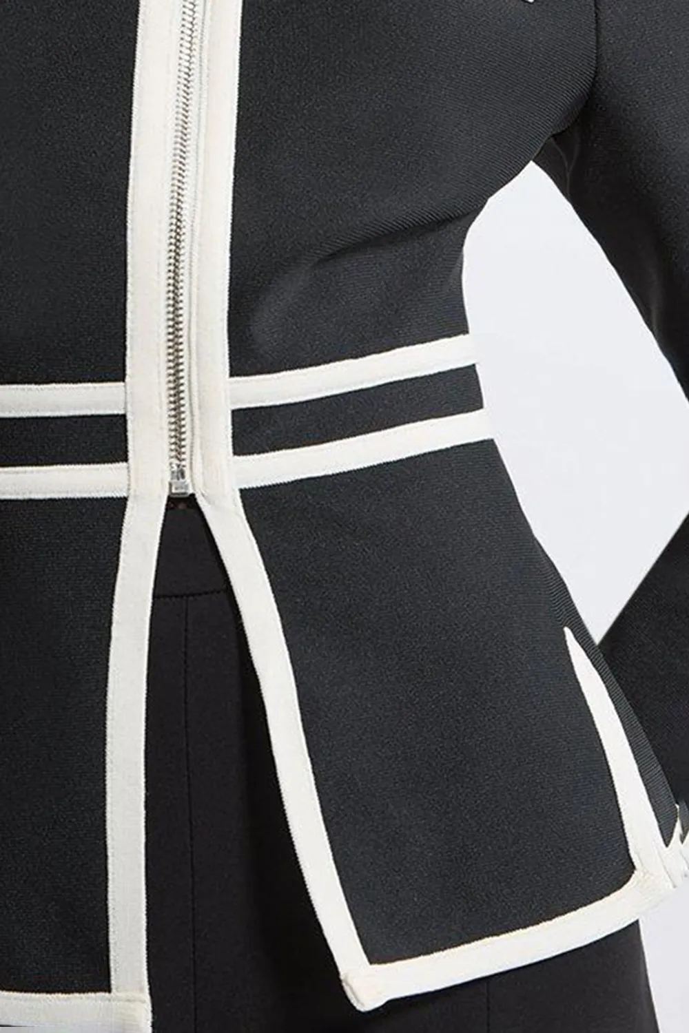 Military Contrast Piping Knit Split Hem Jacket
