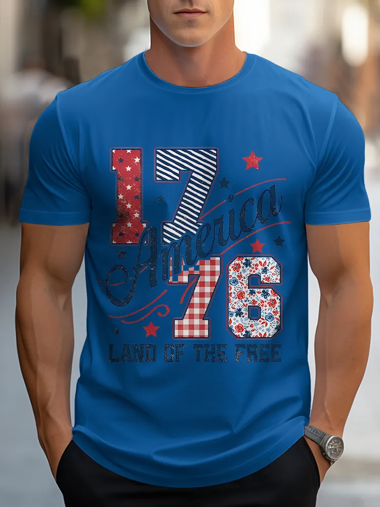 Man'S 1776 America  Land Of The Free Round-Neck Short-Sleeved T-Shirt