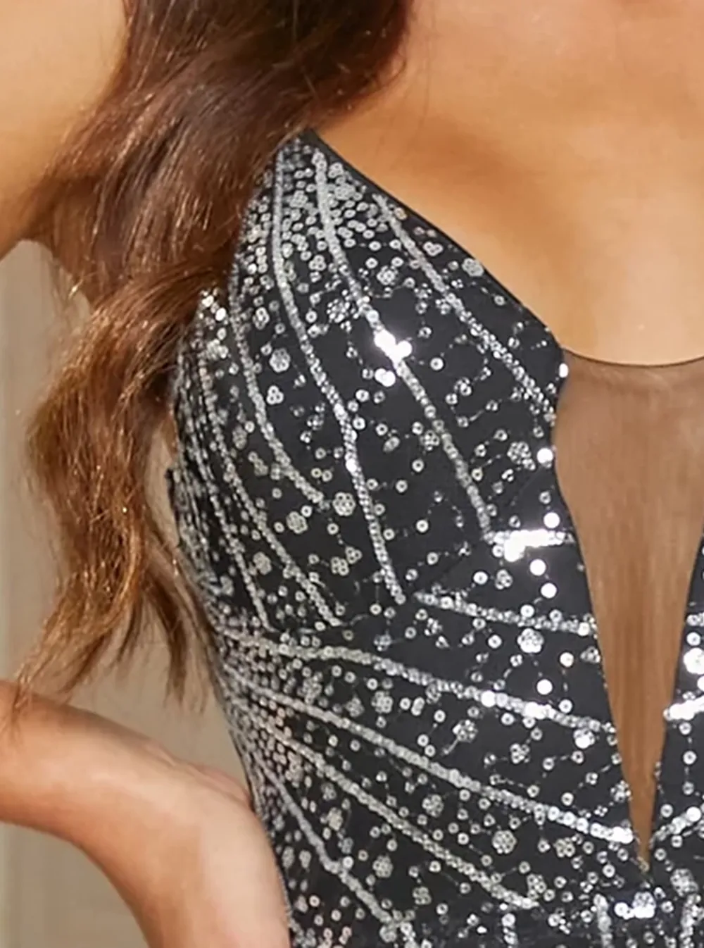 Deep V-Neck Glitter Black Party Dress