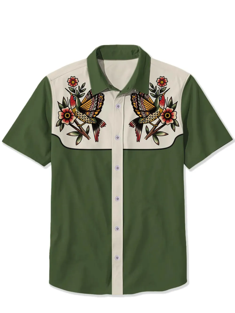 Vintage Tattoo Bird And Flower Shirt