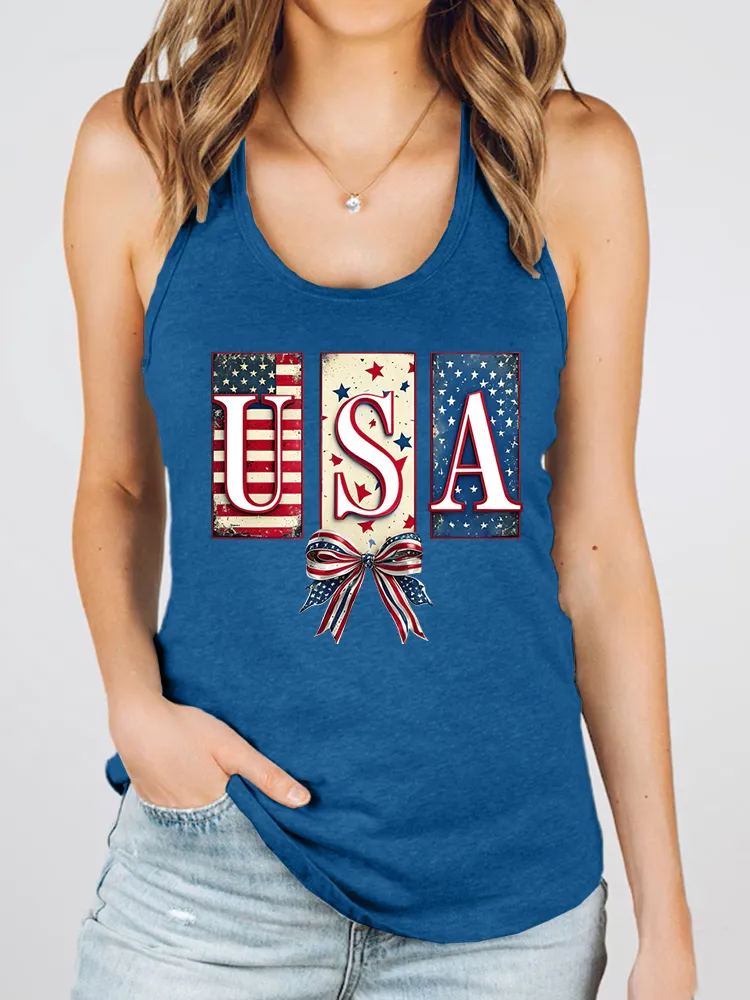 Women'S Usa Round-Necked Sleeveless Vest