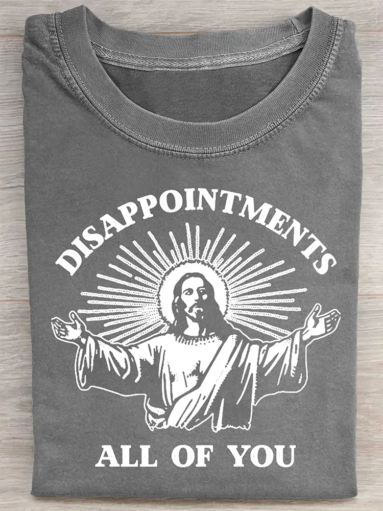 Women'S Disappointments All Of You Round Neck Washed Short Sleeve T-Shirt