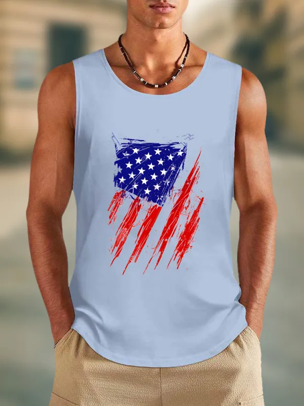 Men'S Stars And Stripes Print Round-Necked Sleeveless Vest