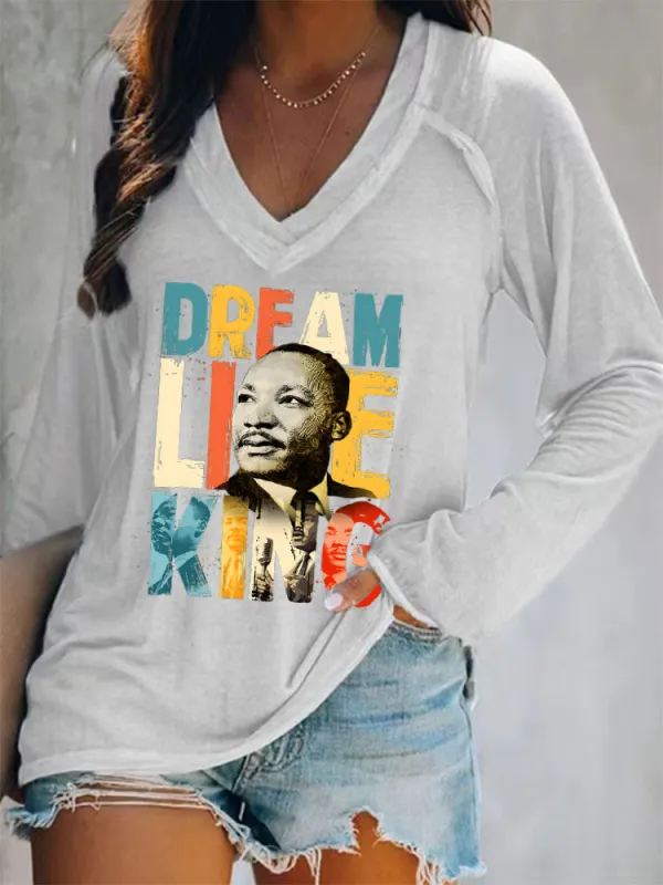 Women'S V-Neck Long-Sleeved T-Shirt Dream Like King