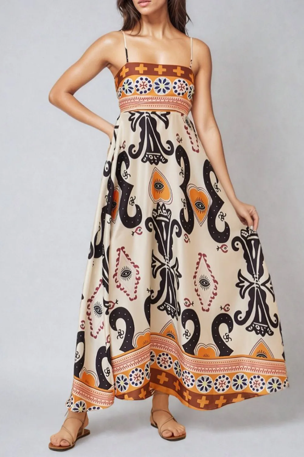 Multicolor Patterned Strapless Maxi Dress