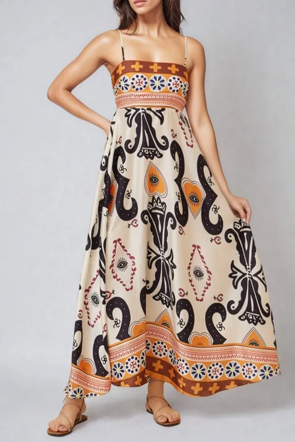 Multicolor Patterned Strapless Maxi Dress