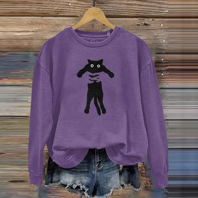 Women's Hugging Black Cat Abstract Art Painting Sweatshirt