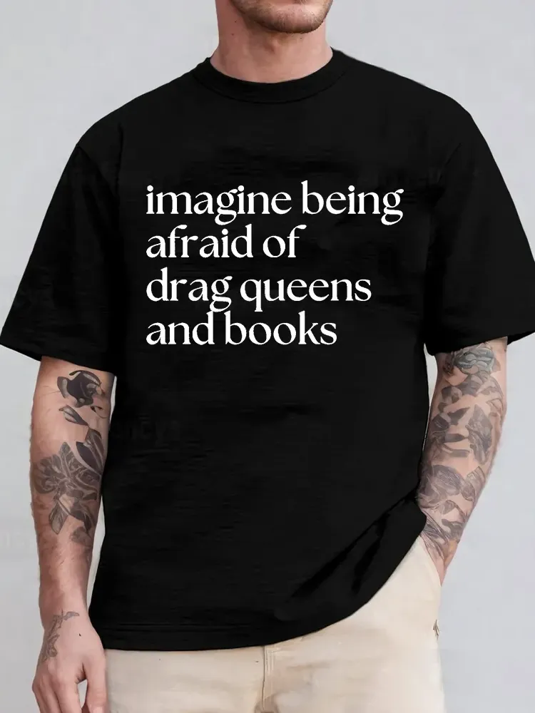 Women'S Imagine Being Afraid Of Drag Queens And Books Short Sleeve Round-Neck T-Shirt