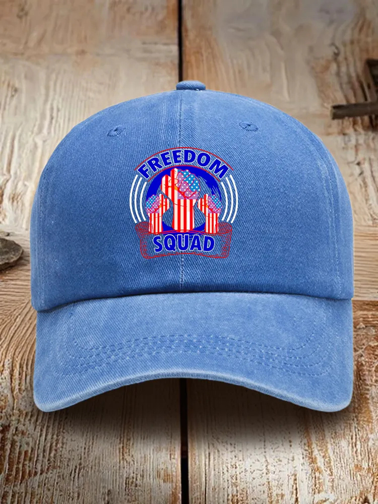 Freedom Squad Print Washed Baseball Cap