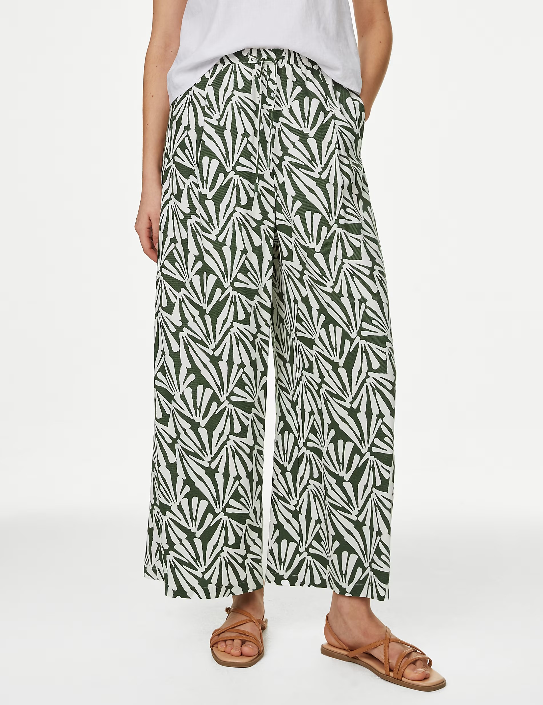 Plants Printed Wide Leg Trousers