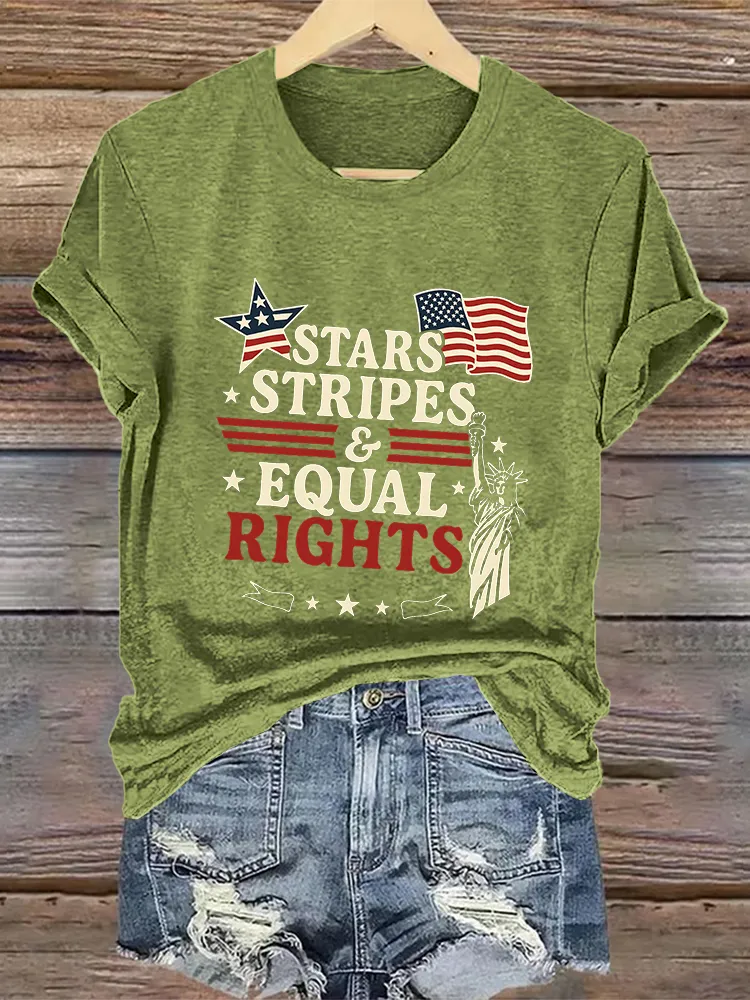 Woman'S Stars Stripes Equal Rights Crew Neck Short Sleeve T-Shirt