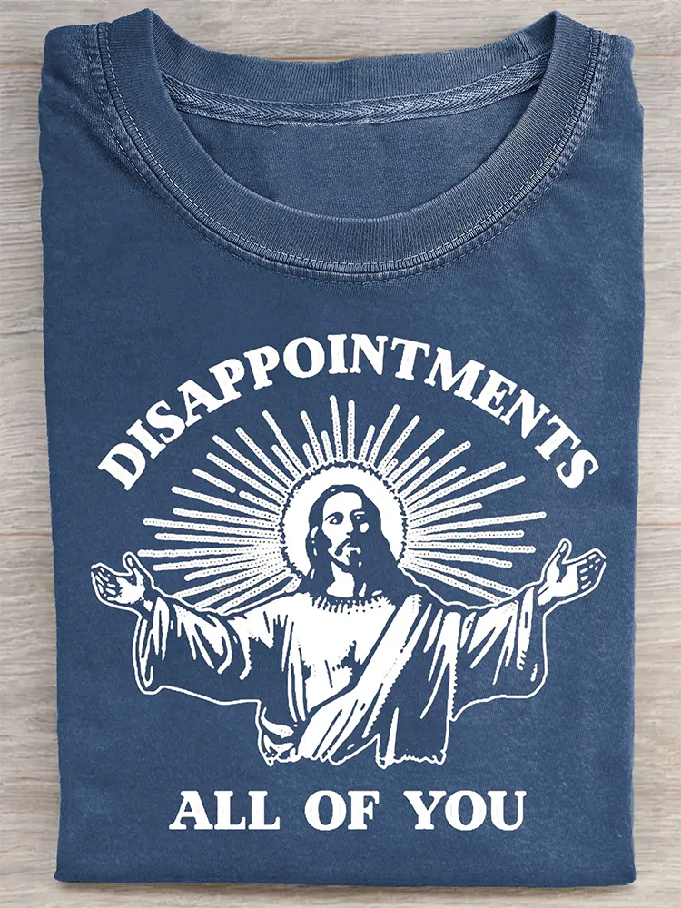 Women'S Disappointments All Of You Round Neck Washed Short Sleeve T-Shirt