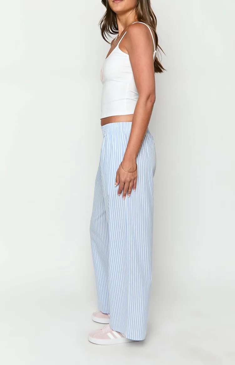Light Blue Striped Wide Leg Pants