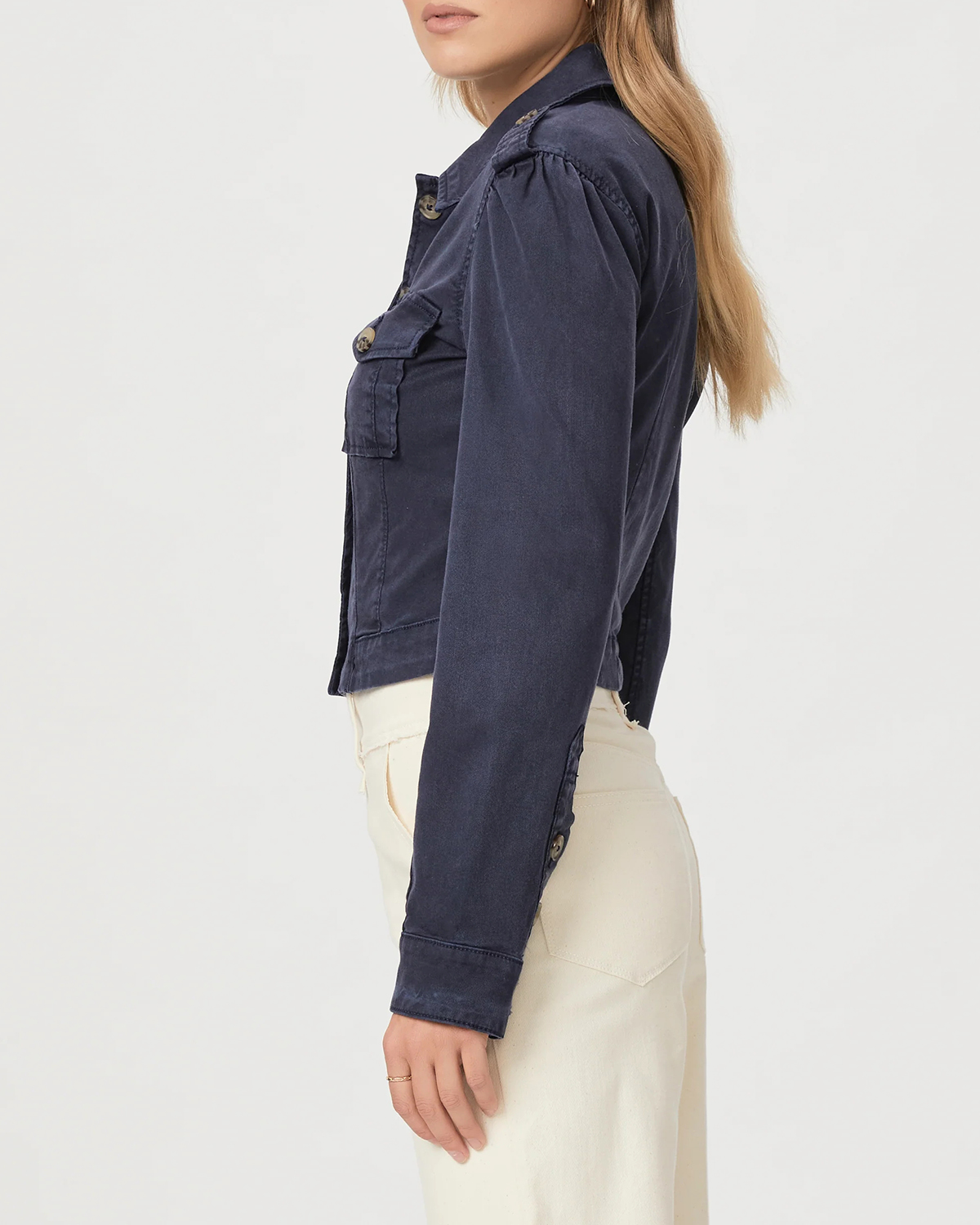 Navy Blue Cropped Denim Jacket