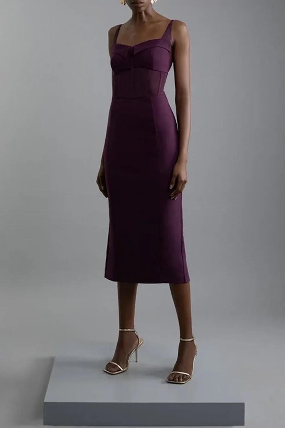 Crepe And Corset Detail Midi Dress