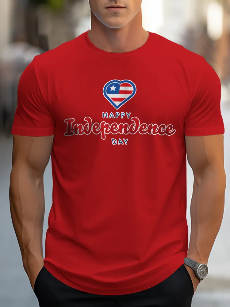 Man'S Happy Independence Day Round-Neck Short-Sleeved T-Shirt