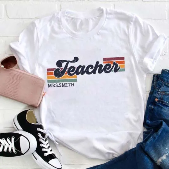 Four-Color Horizontal Stripe Pattern T-Shirt